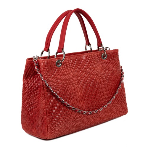 Geanta piele rosie impletita GF1616
