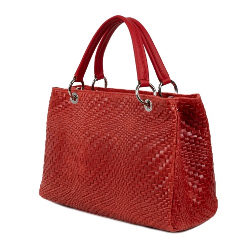 Geanta piele rosie impletita GF1616