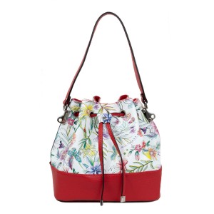 Geanta piele rosie imprimeu floral GF1656