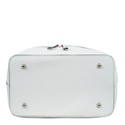 Geanta piele alba imprimeu floral GF1657