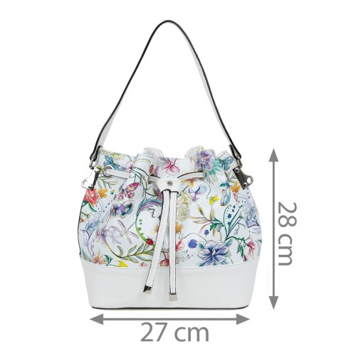 Geanta piele alba imprimeu floral GF1657