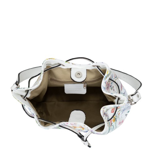 Geanta piele alba imprimeu floral GF1657