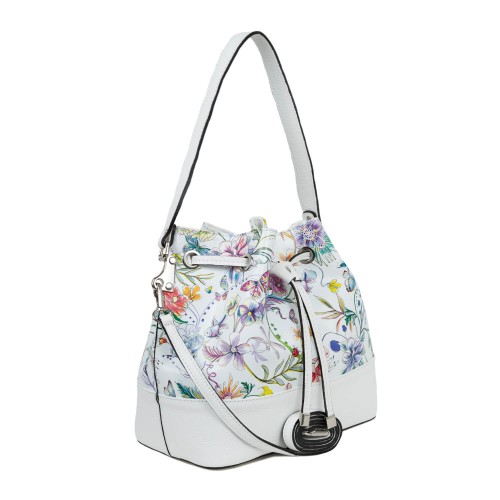 Geanta piele alba imprimeu floral GF1657