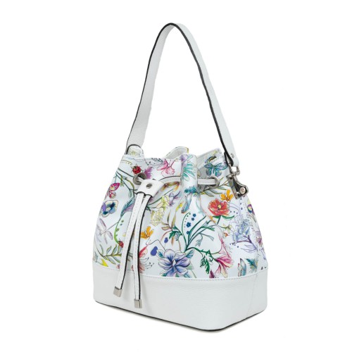 Geanta piele alba imprimeu floral GF1657