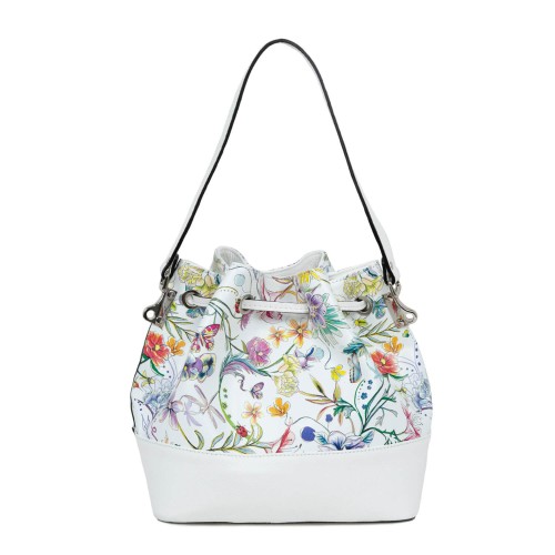 Geanta piele alba imprimeu floral GF1657