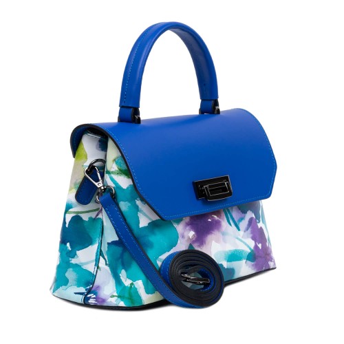Geanta piele turcoaz imprimeu floral GF1659