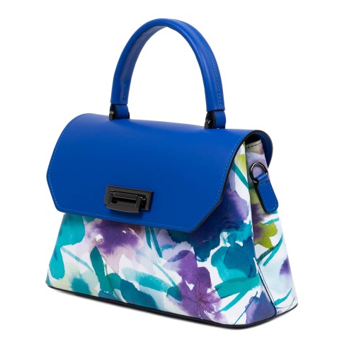 Geanta piele turcoaz imprimeu floral GF1659