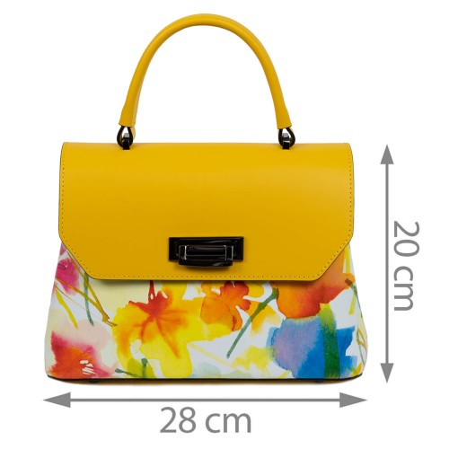 Geanta piele galbena imprimeu floral portocaliu GF1660