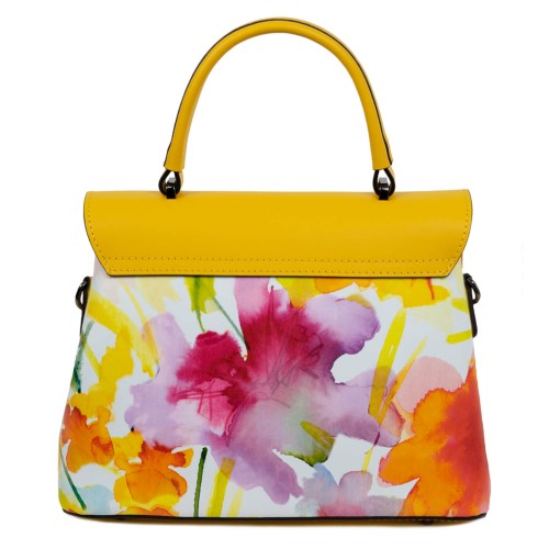Geanta piele galbena imprimeu floral portocaliu GF1660