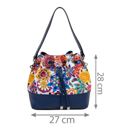 Geanta piele bleumarin imprimeu floral GF1677