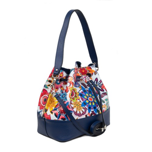 Geanta piele bleumarin imprimeu floral GF1677