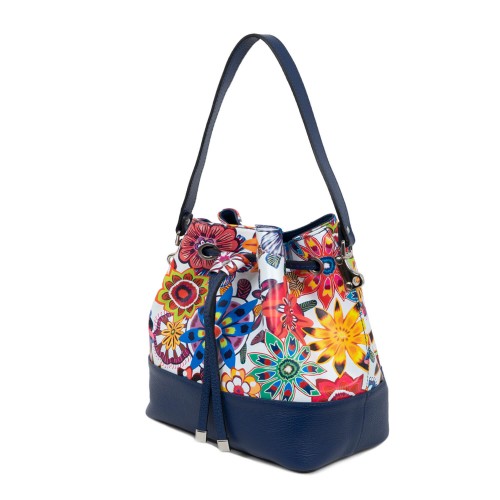 Geanta piele bleumarin imprimeu floral GF1677