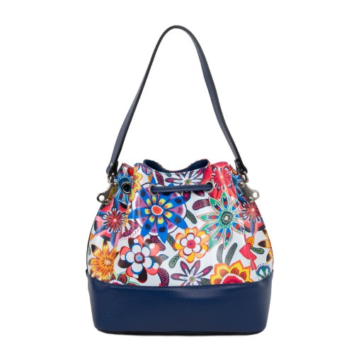 Geanta piele bleumarin imprimeu floral GF1677