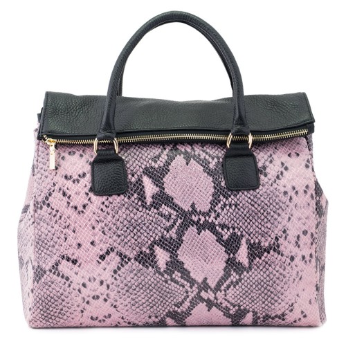 Geanta piele roz/ negru cu imprimeu  GF168