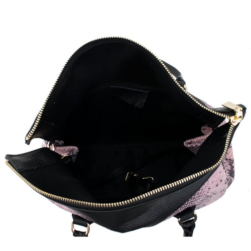 Geanta piele roz/ negru cu imprimeu  GF168