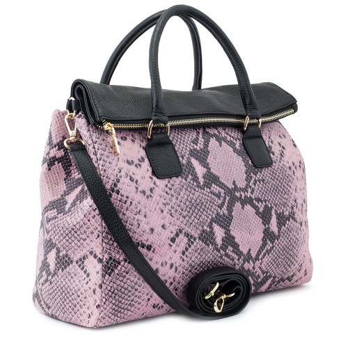 Geanta piele roz/ negru cu imprimeu  GF168