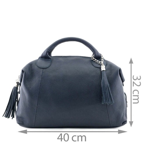 Geanta piele bleumarin cu ciucuri GF171