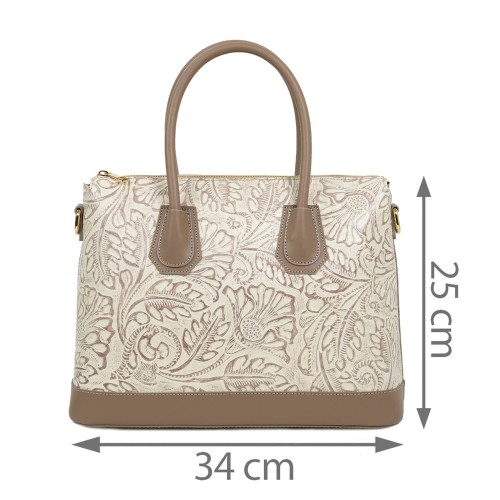 Geanta piele bej imprimeu taupe GF1745