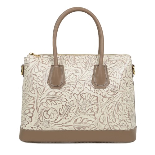 Geanta piele bej imprimeu taupe GF1745