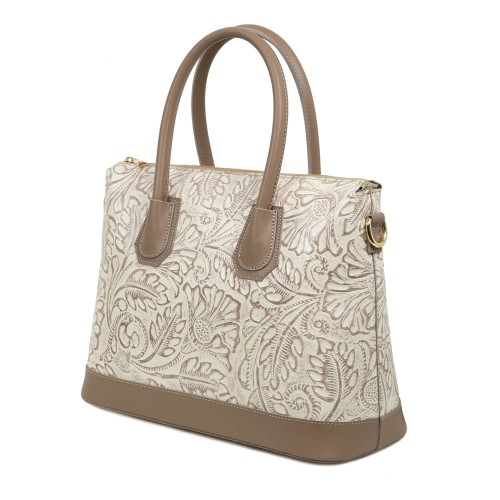 Geanta piele bej imprimeu taupe GF1745