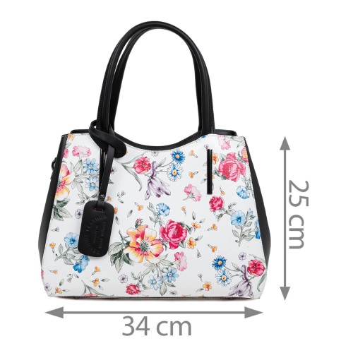 Geanta piele imprimeu floral alb/negru GF1773