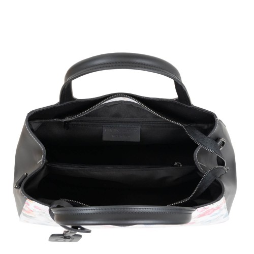 Geanta piele imprimeu floral alb/negru GF1773
