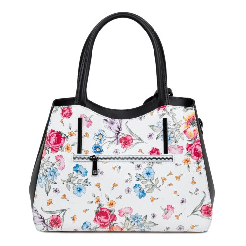 Geanta piele imprimeu floral alb/negru GF1773