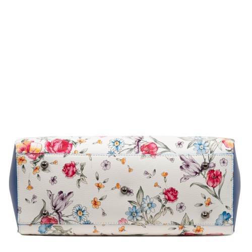Geanta piele imprimeu floral alb/albastru GF1774