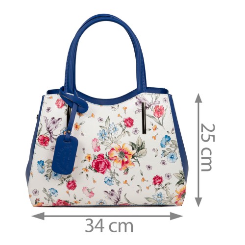 Geanta piele imprimeu floral alb/albastru GF1774