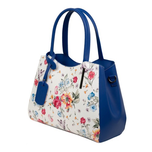 Geanta piele imprimeu floral alb/albastru GF1774