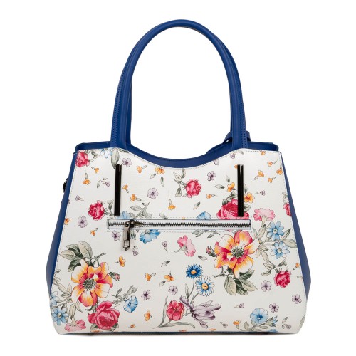 Geanta piele imprimeu floral alb/albastru GF1774