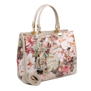 Geanta piele bej imprimeu floral GF1781