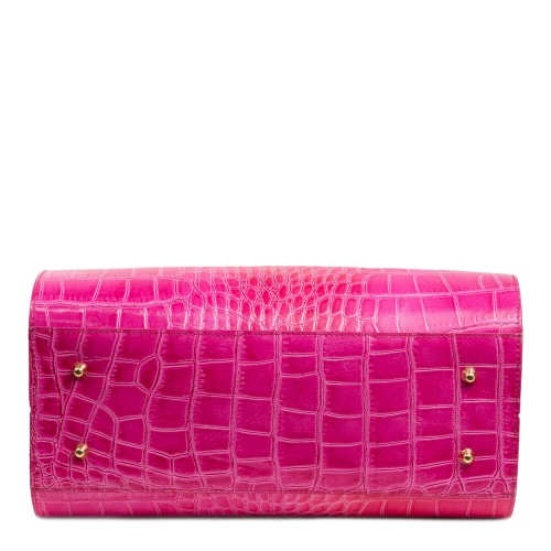 Geanta piele alb/roz/imprimeu crocodil GF1818
