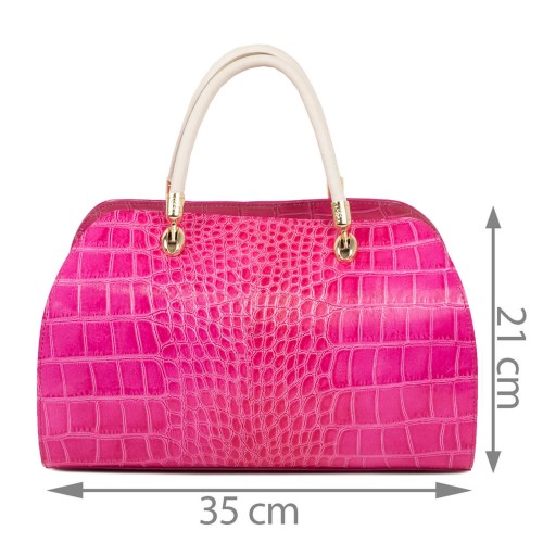 Geanta piele alb/roz/imprimeu crocodil GF1818
