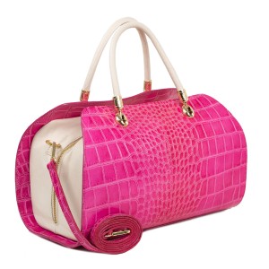 Geanta piele alb/roz/imprimeu crocodil GF1818