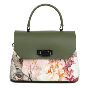 Geanta piele kaki imprimeu floral multicolor GF1885