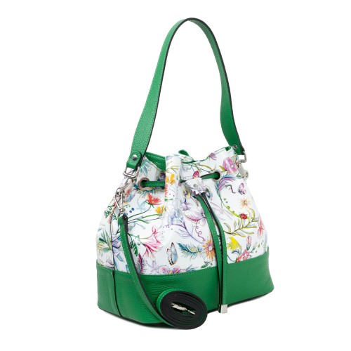 Geanta piele verde imprimeu floral GF1916