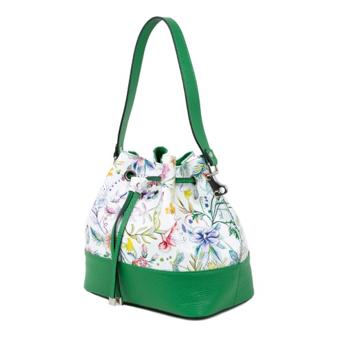 Geanta piele verde imprimeu floral GF1916