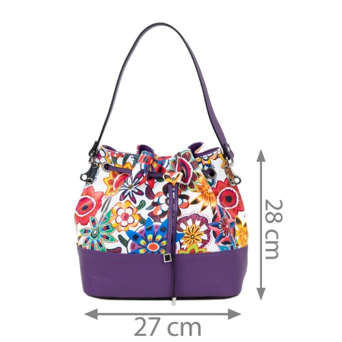 Geanta piele mov/imprimeu floral GF1919