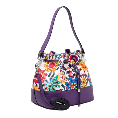 Geanta piele mov/imprimeu floral GF1919
