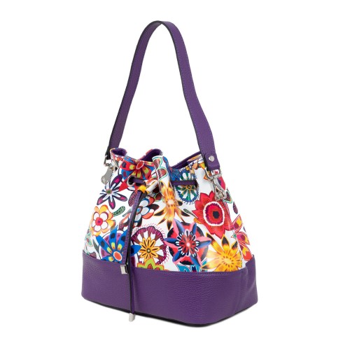 Geanta piele mov/imprimeu floral GF1919