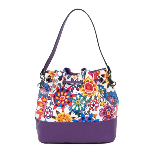 Geanta piele mov/imprimeu floral GF1919