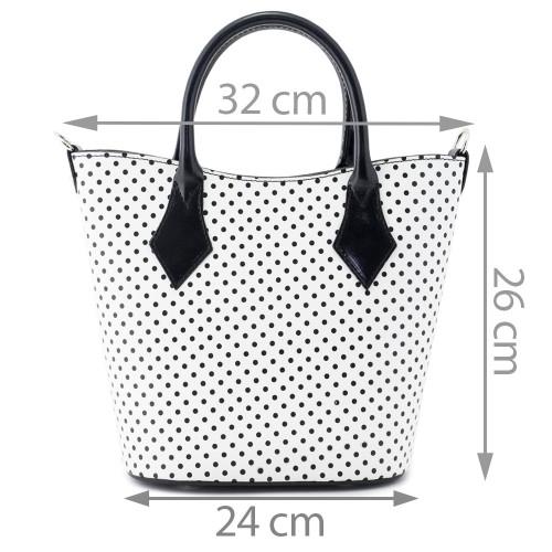 Geanta piele alba cu buline negre GF193