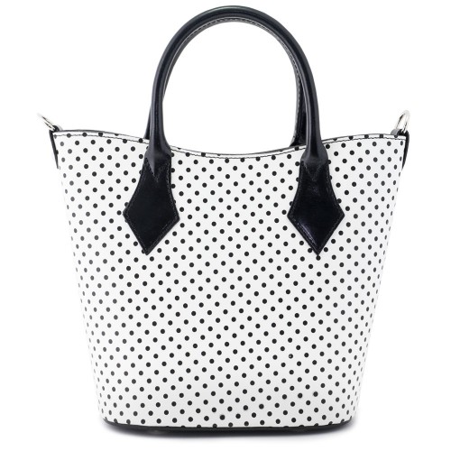 Geanta piele alba cu buline negre GF193