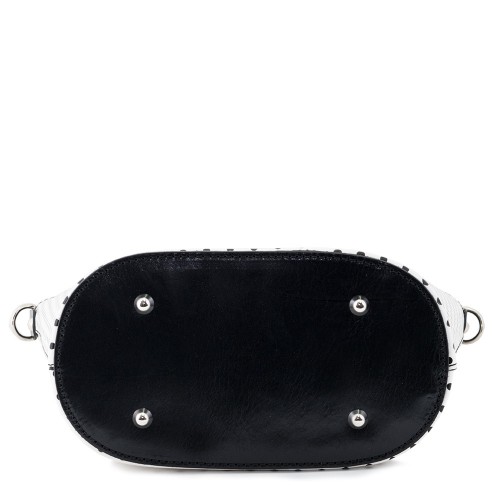 Geanta piele alba cu buline negre GF193