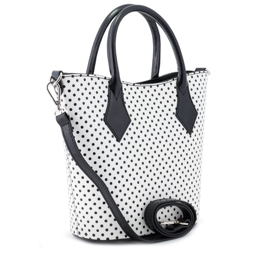 Geanta piele alba cu buline negre GF193