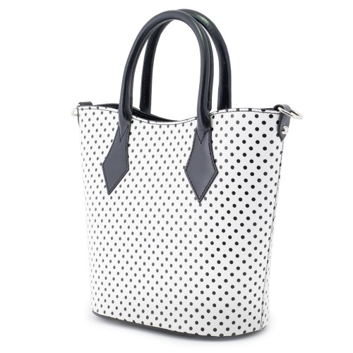 Geanta piele alba cu buline negre GF193