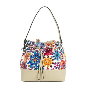 Geanta piele bej imprimeu floral GF1959