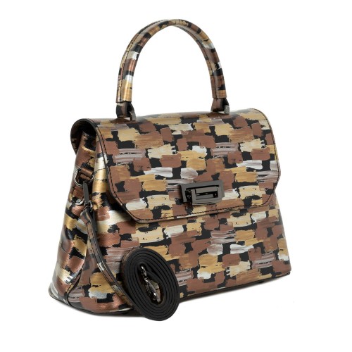 Geanta piele naturala multicolor aurie GF2023