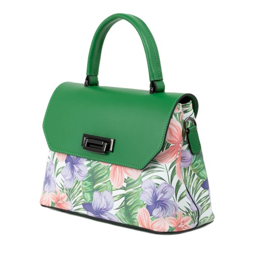 Geanta piele verde flori mari GF2087